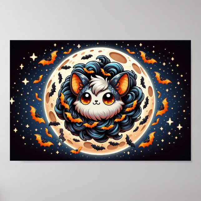 Poster Lune Chauve-Souris Effrayante : Art Mignon d'Hallo (Devant)