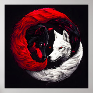 Poster Lune Crimson Loup blanc rouge