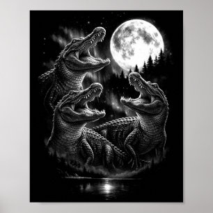 Poster Lune d'alligator hurlant style vintage rétro drôle