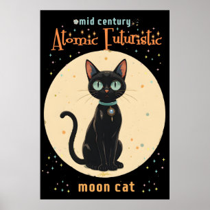 Poster Lune de chat noir atomique futuriste avec texte