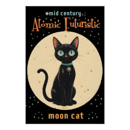 Poster Lune de chat noir atomique futuriste avec texte