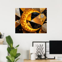 Lune de croissant d'or avec étoiles géométriques c