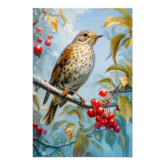 Poster Lune de Grive dans un Paysage Hivernal, Art Impres (Devant)