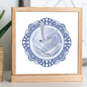 Poster Lune de neige complète Illustration Février Owls