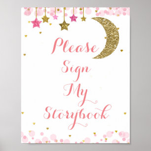 Poster Lune de parties scintillant S'il vous plaît signer