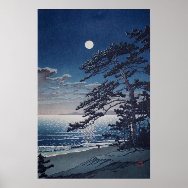 Poster Lune de printemps à Ninomiya Beach Kawase Hasui 19 (Devant)