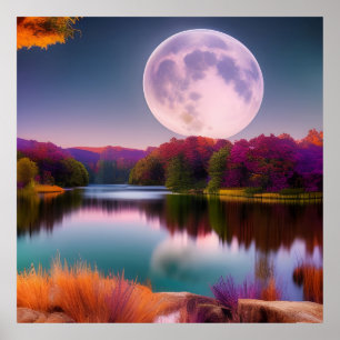 Poster Lune de récolte d'automne violet