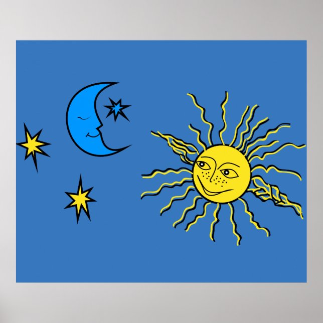 Poster Lune dormante et soleil souriant (Devant)