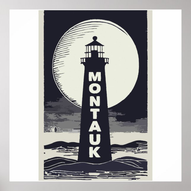 Poster Lune du phare de Montauk Point (Devant)