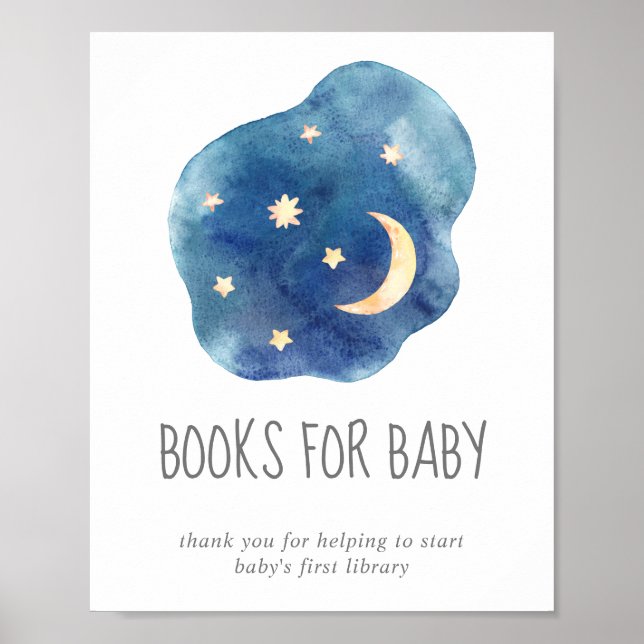 Poster Lune et étoiles Baby shower Livres pour bébé signe (Devant)
