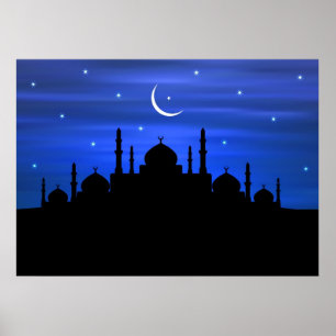 Poster Lune et mosquée de Ramadan