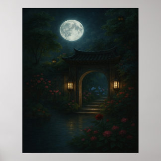 Poster Lune Gate Garden - Mystical imaginaire wall art