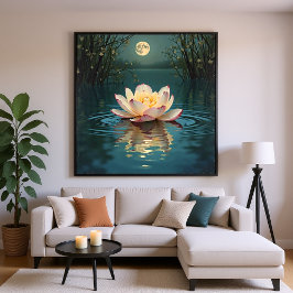 Poster Lune Lotus Flower on Water - Nuit paisible