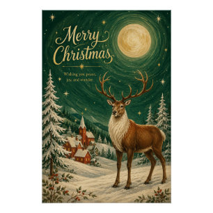 Poster Lune Magique de l'Hiver du Renne