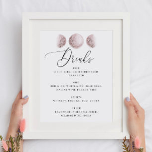 Poster Lune mystique élégant script mariage bar boissons