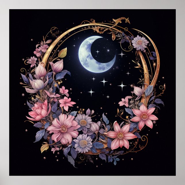 Poster Lune mystique et fleurs (Devant)