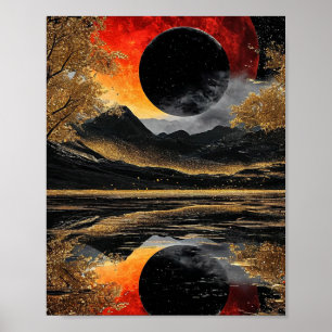 Poster 🌑 Lune Noire Mystique Abstrait Éclat ✨ Céleste