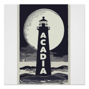 Poster Lune phare du parc national Acadia