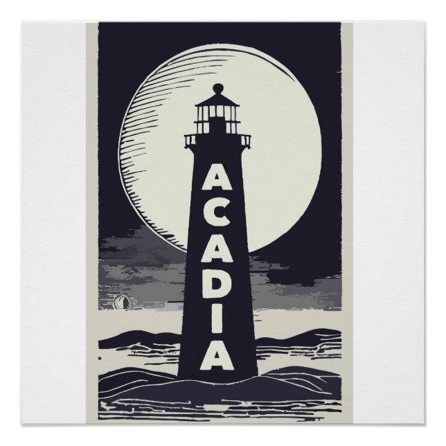 Poster Lune phare du parc national Acadia (Devant)