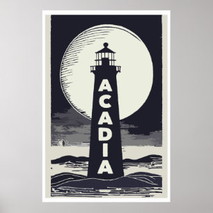 Poster Lune phare du parc national Acadia