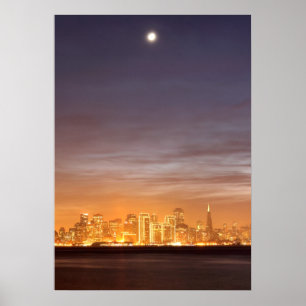 Poster Lune plaçant au-dessus de San Francisco décembre