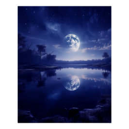 Poster Lune Reflétant Sur La Surface Du Lac