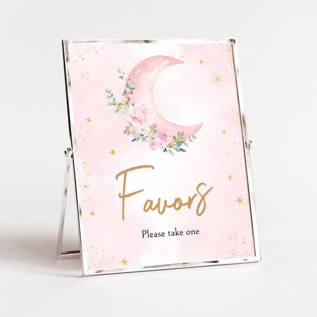 Poster Lune rose et étoiles Baby shower Faveurs (Twinkle Little Star Baby Shower Favors Sign)