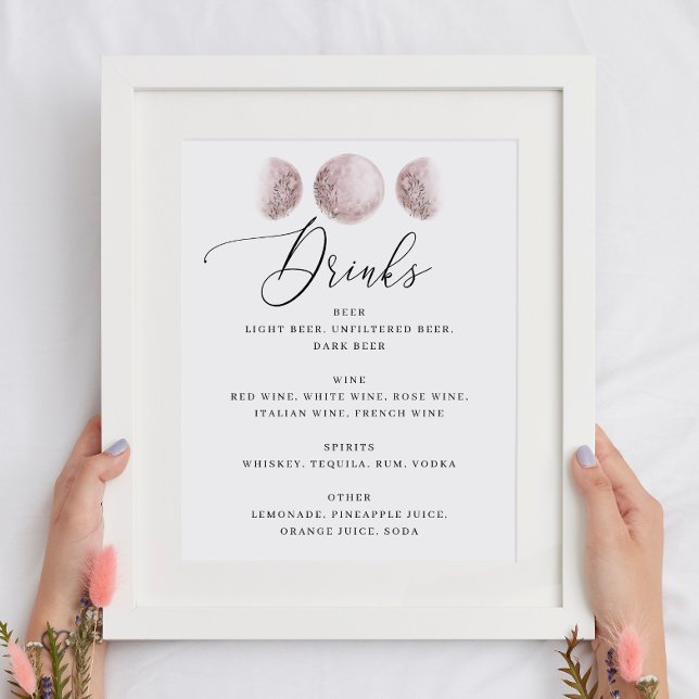 Poster Lune rousse. Céleste Bar Mariage Boissons Menu Sig (Créateur téléchargé)