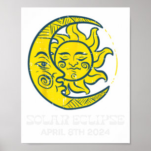 Poster Lune Solaire Eclipse 2024 Totalité Avril 8 Femmes