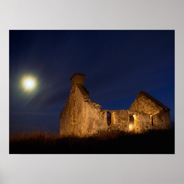 Poster Lune sur les ruines des chalets | Comté de Galway, (Devant)