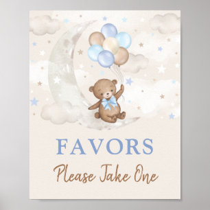Poster Lune Teddy Bear Bleu Balloons Brown Faveurs Signal