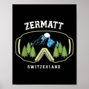 Poster Lunettes de ski Zermatt Ski alpin Alpes suisses Su