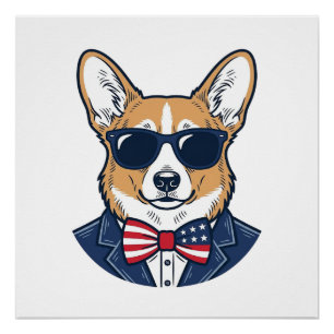 Poster Lunettes de soleil Corgi patriotiques Art vectorie