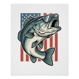 Poster Lunettes de soleil de pêche à la basse patriotique