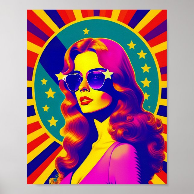 Poster Lunettes de soleil Funky Retro Pop Girl (Devant)