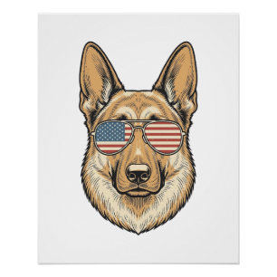Poster Lunettes de soleil patriotiques Berger allemand Ar