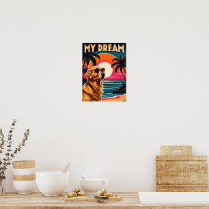Poster Lunettes de soleil pour chien rétro Plage au couch