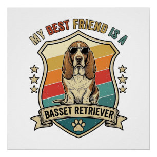 Poster Lunettes de soleil Rétro Bouclier Chien Basset Ret