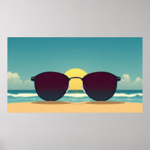 Poster Lunettes de soleil rétro de plage et soleil