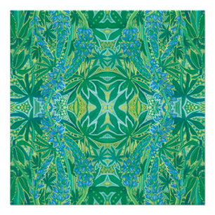 Poster Lupine Fleurs Bohème Arabesque Motif Vert