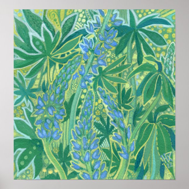 Poster Lupine Flowers, Fleur sauvage d'été peinture flora (Devant)