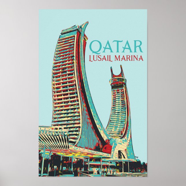 Poster Lusail Marina bâtiments illustration Qatar (Devant)