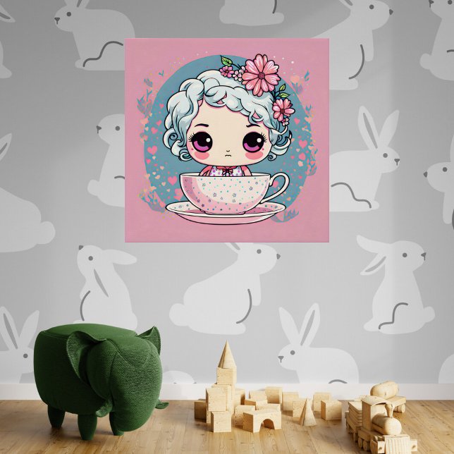 Poster lustré de poupée de la Coupe de Thé Cute (Créateur téléchargé)
