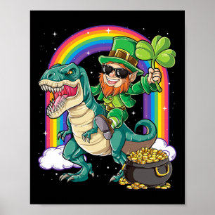 Poster Lutin chevauchant un dinosaure Saint-Patrick garço