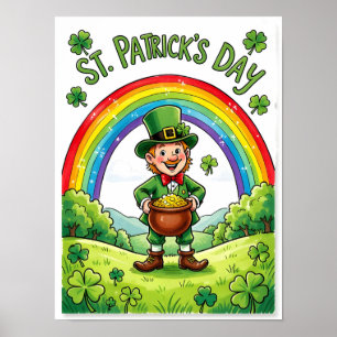 Poster Lutin Gnome Saint-Patrick Fête du Trèfle