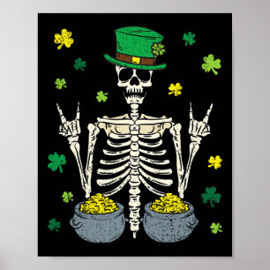 Poster Lutin squelette Saint-Patrick jour shamrock clou d
