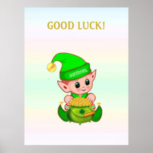 Poster Lutins mignons & pot d'or sur couleurs pastel