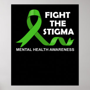 Poster Lutter contre le Ruban vert Stigma santé mentale