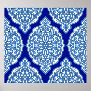 Poster Luxe blanc-bleu, ornement turc.