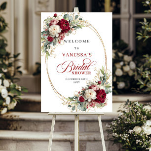 Poster Luxe bordeaux floral blanc verdure mariage